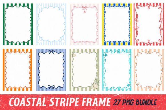 Coastal Stripe Frame PNG Bundle
