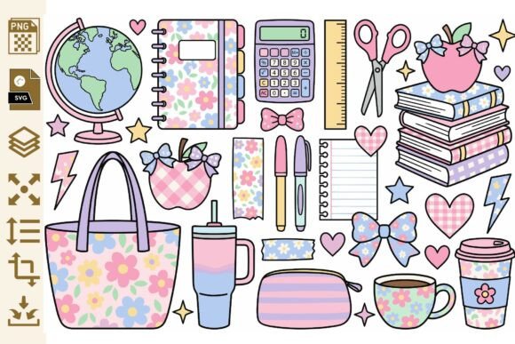 Cute School Supplies Clipart PNG SVG