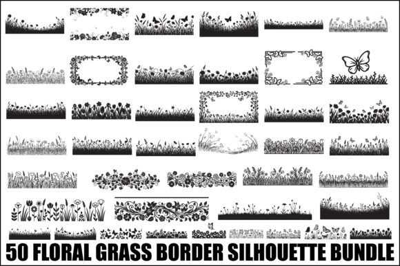 Elevating Design Workflows with the Floral Grass Border Silhouette Bundle