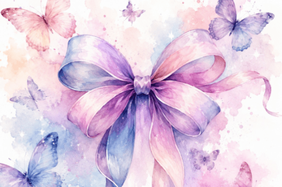 Evaluating Watercolor Pastel Ribbon Bows with Butterflies for Creative Design