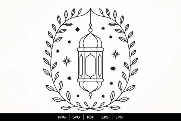 Islamic Lantern Floral Wreath SVG: Elevating Ramadan and Eid Decor with Digital Art