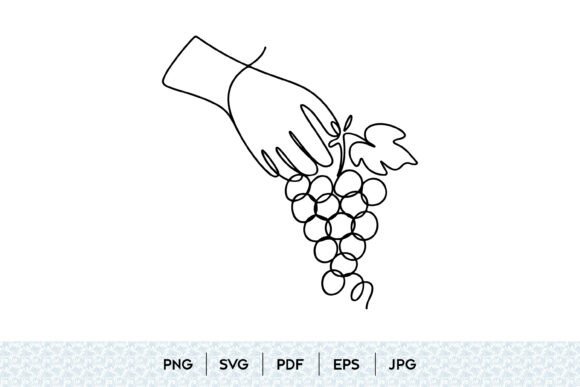Minimalist Hand Holding Grapes Line Art