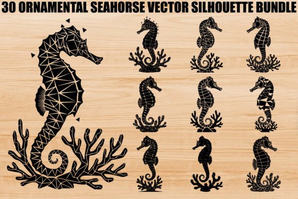 Ornamental Seahorse Silhouette Bundle: Elevating Coastal and Boho Design Projects