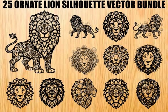 Ornate Lion SVG Bundle: Elevating Digital Craftsmanship with Detailed Silhouette Art