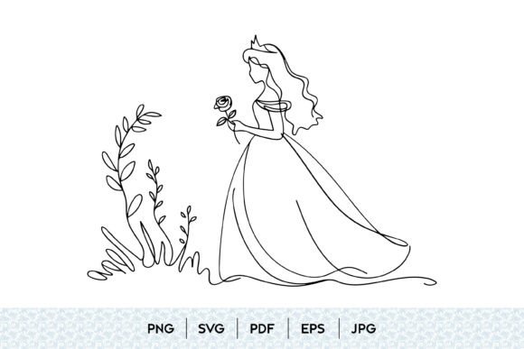 Princess with Rose One Line Art: Versatile Design for Modern Creatives