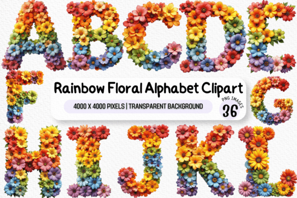 Rainbow Floral Alphabet Clipart Bundle: Elevating Modern Design with Vibrant Typography
