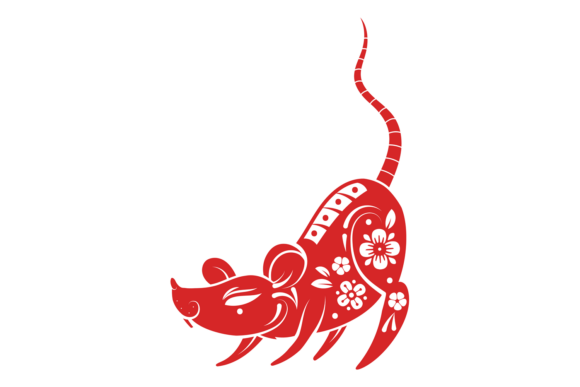 Red Rat Chinese Zodiac Symbol. Stylized