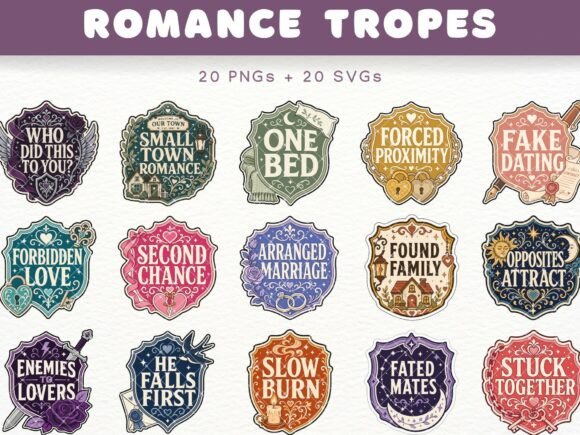 Romance Tropes Badge Clipart Bookish PNG