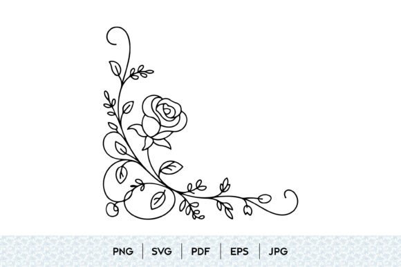 Rose Floral Corner Line Art: Elegant Design Assets