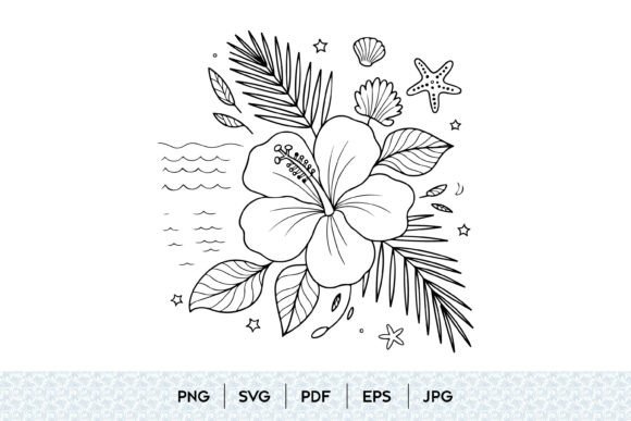 Tropical Hibiscus Line Art Guide